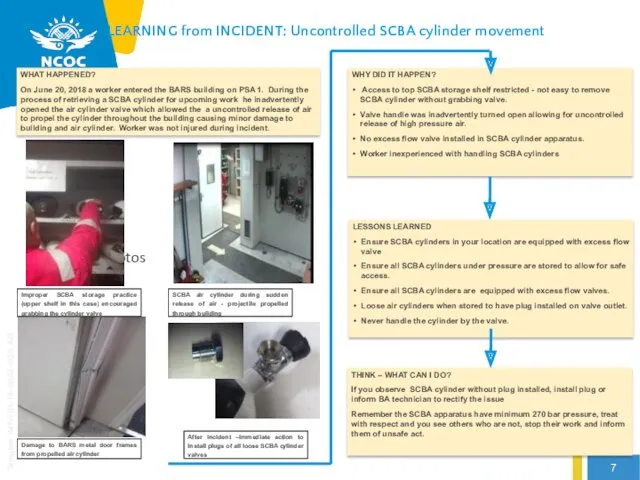 LEARNING from INCIDENT: Uncontrolled SCBA cylinder movement WHAT HAPPENED? On