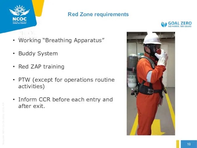 Red Zone requirements Working “Breathing Apparatus” Buddy System Red ZAP