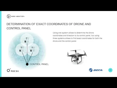 Using one system allows to determine the drone coordinates and