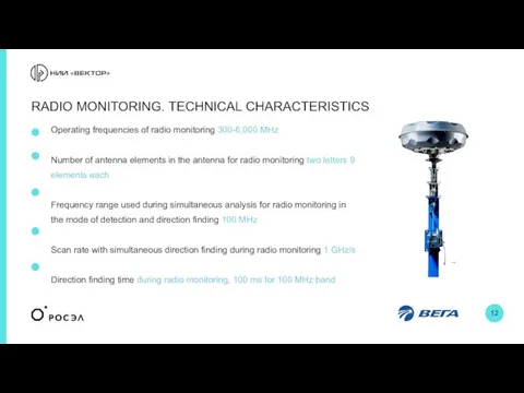 Operating frequencies of radio monitoring 300-6,000 MHz Number of antenna