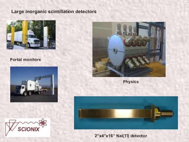 Large inorganic scintillation detectors 2”x4”x16” NaI(Tl) detector Portal monitors Physics