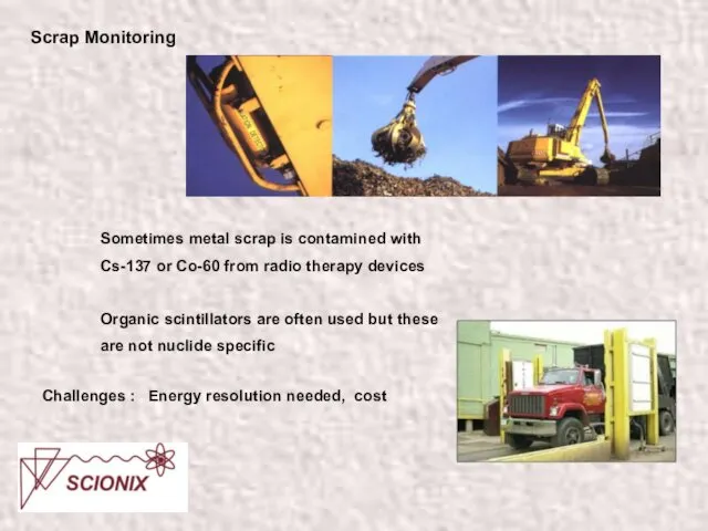 Scrap Monitoring Sometimes metal scrap is contamined with Cs-137 or