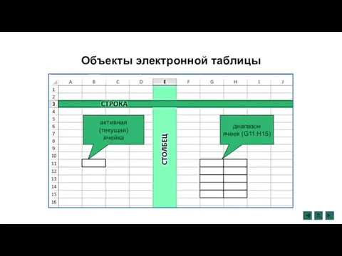 Объекты электронной таблицы