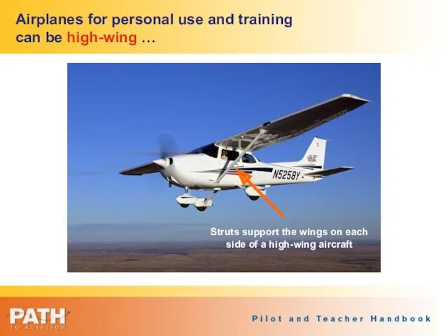 Airplanes for personal use and training can be high-wing … Struts support the