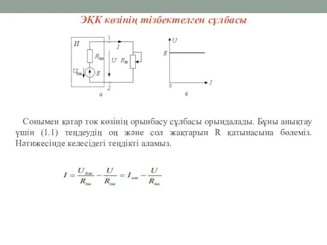 ЭҚК көзінің тізбектелген сұлбасы Сонымен қатар ток көзінің орынбасу сұлбасы