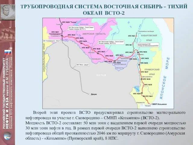 ТРУБОПРОВОДНАЯ СИСТЕМА ВОСТОЧНАЯ СИБИРЬ – ТИХИЙ ОКЕАН ВСТО-2 Второй этап проекта ВСТО предусматривал