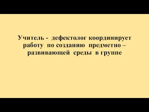 Учитель - дефектолог координирует работу по созданию предметно – развивающей среды в группе