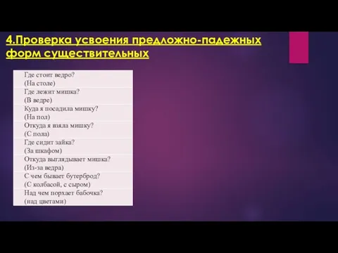 4.Проверка усвоения предложно-падежных форм существительных