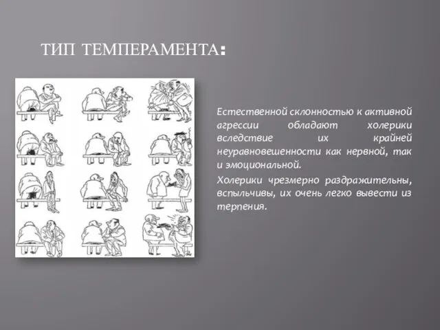 Естественной склонностью к активной агрессии обладают холерики вследствие их крайней