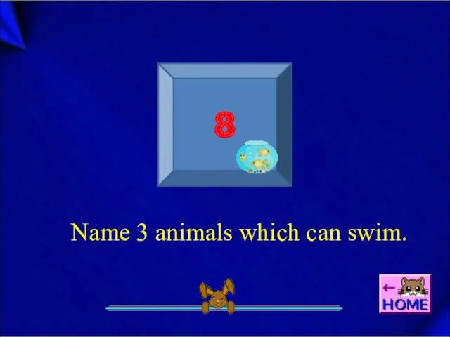 8 Name 3 animals which can swim.