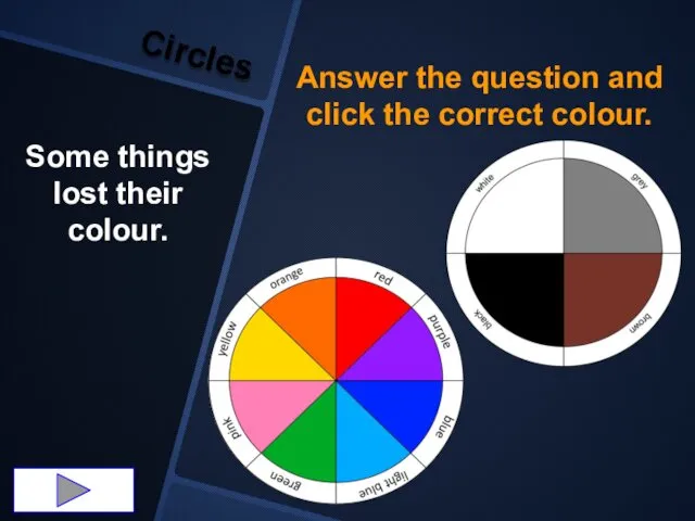 Answer the question and click the correct colour. Circles Some things lost their colour.