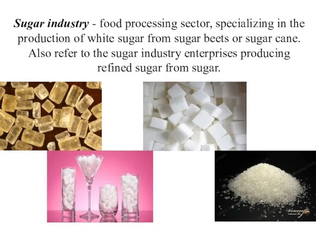 Sugar industry - food processing sector, specializing in the production