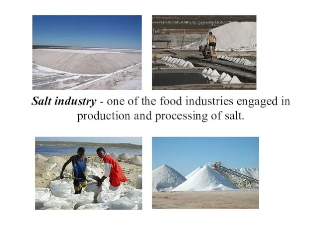 Salt industry - one of the food industries engaged in production and processing of salt.