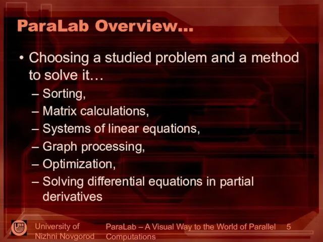 University of Nizhni Novgorod 2006 ParaLab – A Visual Way