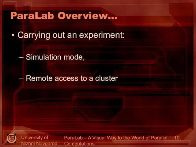 University of Nizhni Novgorod 2006 ParaLab – A Visual Way