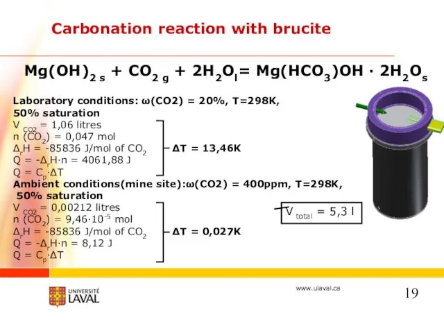 Carbonation reaction with brucite Mg(OH)2 s + CO2 g +