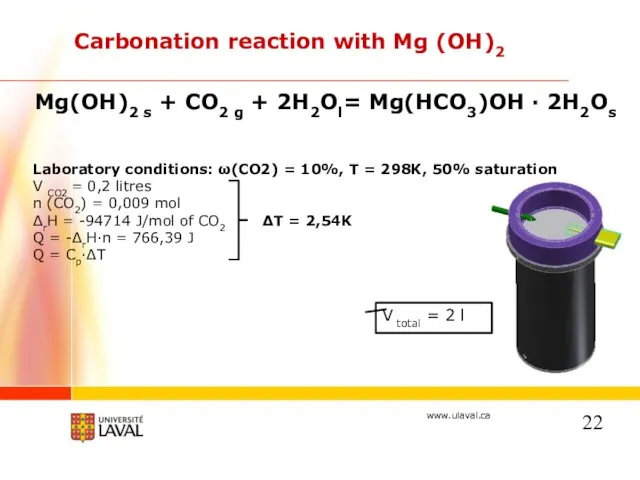 Carbonation reaction with Mg (OH)2 Mg(OH)2 s + CO2 g