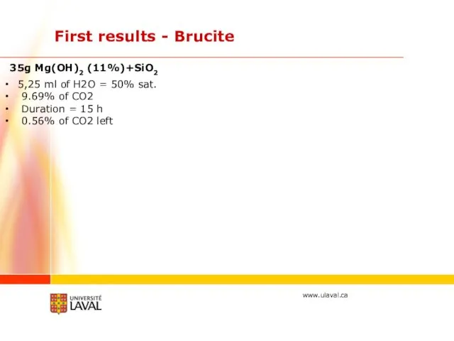 First results - Brucite 5,25 ml of H2O = 50%