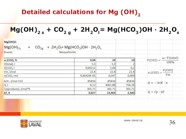 Detailed calculations for Mg (OH)2 Mg(OH)2 s + CO2 g + 2H2Ol= Mg(HCO3)OH · 2H2Os