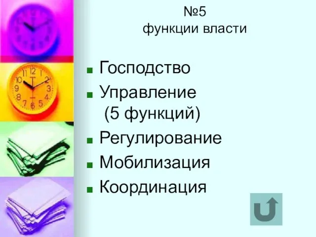 №5 функции власти Господство Управление (5 функций) Регулирование Мобилизация Координация