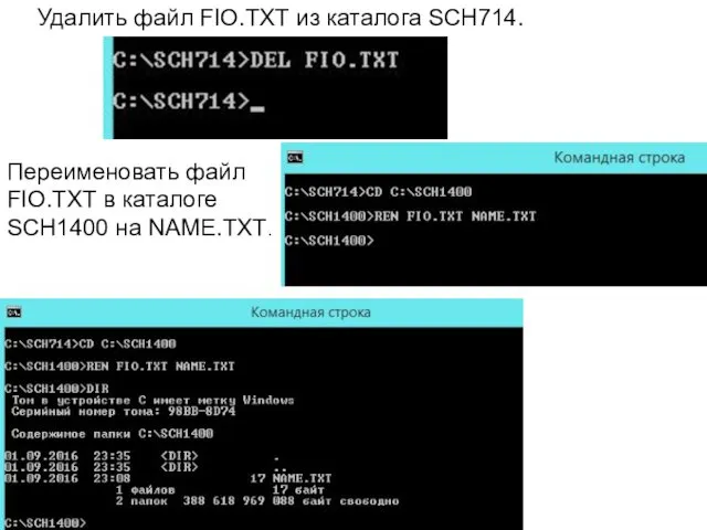 Удалить файл FIO.TXT из каталога SCH714. Переименовать файл FIO.TXT в каталоге SCH1400 на NAME.TXT.