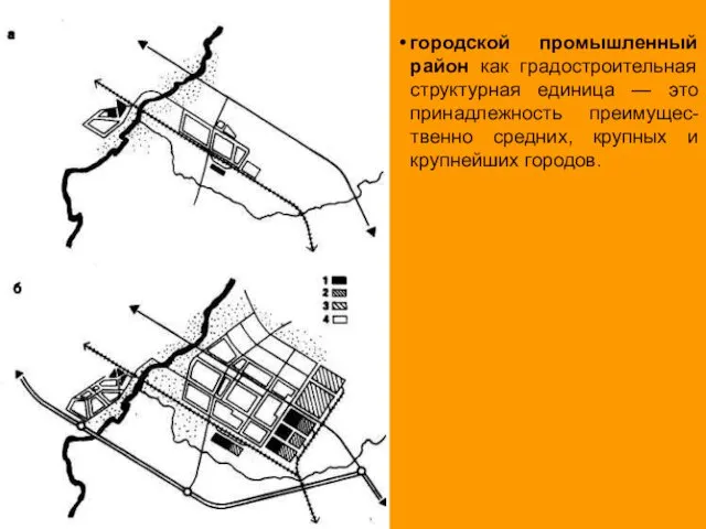 городской промышленный район как градостроительная структурная единица — это принадлежность преимущес-твенно средних, крупных и крупнейших городов.