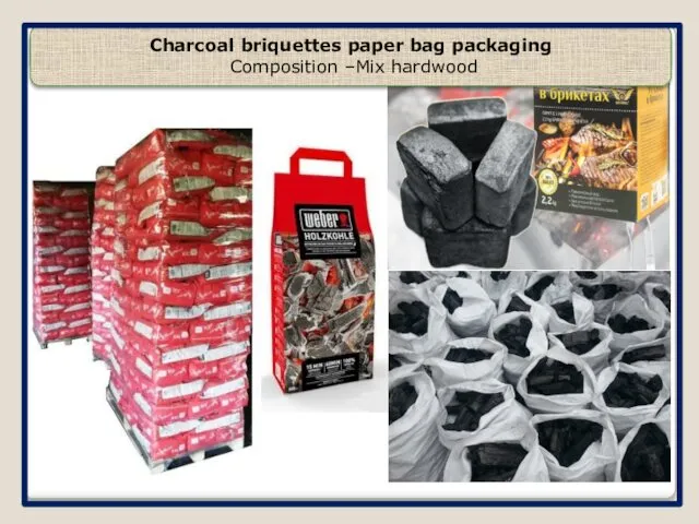 Charcoal briquettes paper bag packaging Composition –Mix hardwood