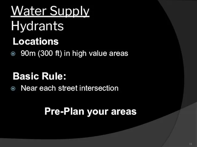 Water Supply Hydrants Locations 90m (300 ft) in high value