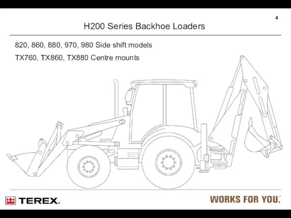 H200 Series Backhoe Loaders 820, 860, 880, 970, 980 Side shift models TX760,