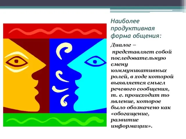 Наиболее продуктивная форма общения: Диалог – представляет собой последовательную смену