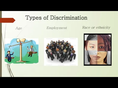 Types of Discrimination Age Employment Race or ethnicity