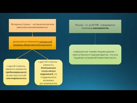 Западные страны – «ограниченная или уменьшенная вменяемость» Россия – ст.