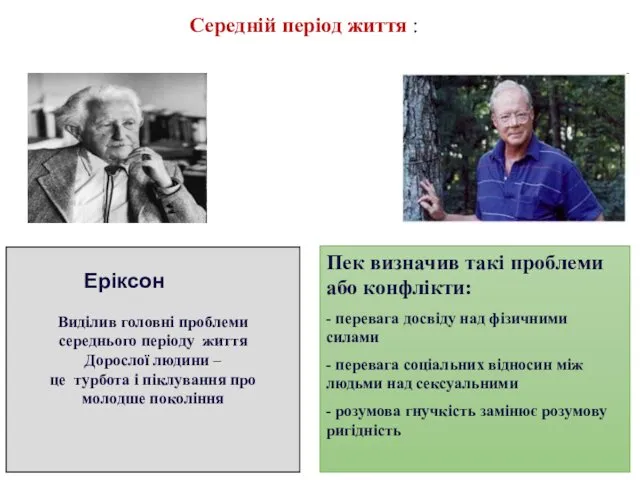 Виділив головні проблеми середнього періоду життя Дорослої людини – це