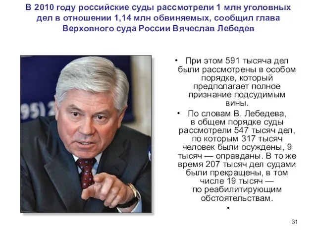 В 2010 году российские суды рассмотрели 1 млн уголовных дел