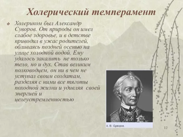 Холерический темперамент Холериком был Александр Суворов. От природы он имел