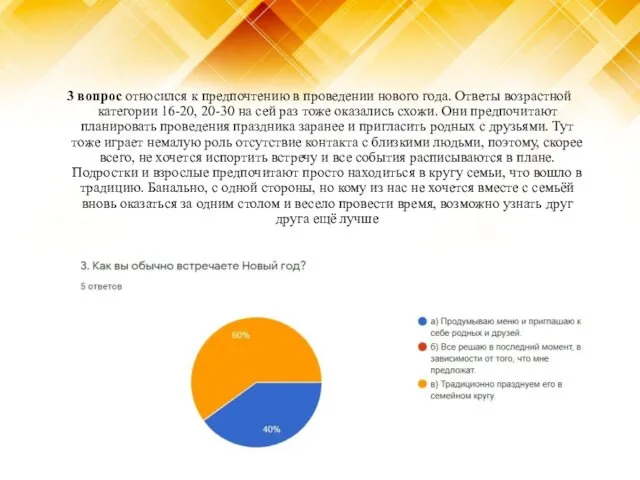 3 вопрос относился к предпочтению в проведении нового года. Ответы