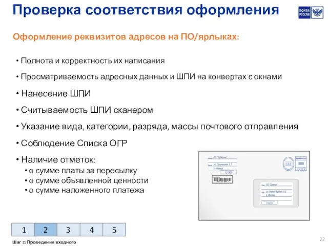 Проверка соответствия оформления Полнота и корректность их написания Просматриваемость адресных