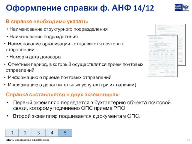 Оформление справки ф. АНФ 14/12 В справке необходимо указать: Наименование структурного подразделения Наименование