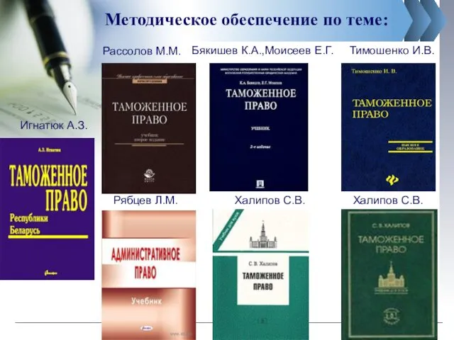 Методическое обеспечение по теме: Рассолов М.М. Бякишев К.А.,Моисеев Е.Г. Игнатюк