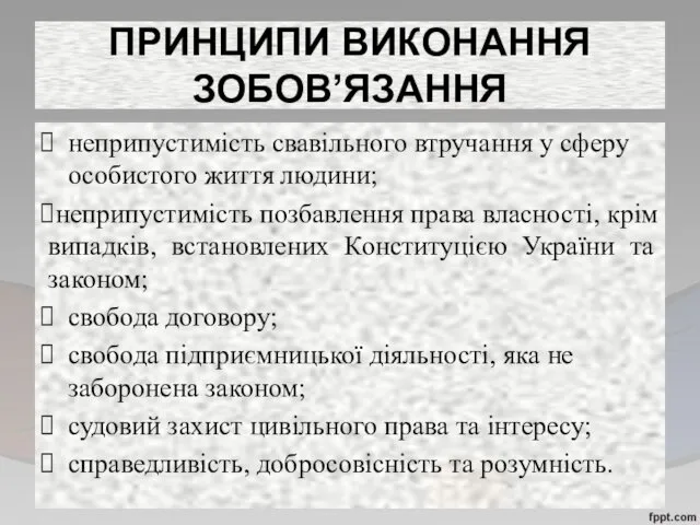 ПРИНЦИПИ ВИКОНАННЯ ЗОБОВʼЯЗАННЯ неприпустимість свавільного втручання у сферу особистого життя