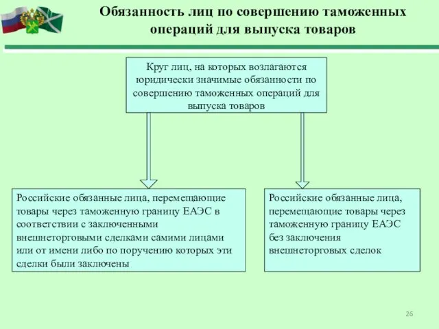 Обязанность лиц по совершению таможенных операций для выпуска товаров Круг