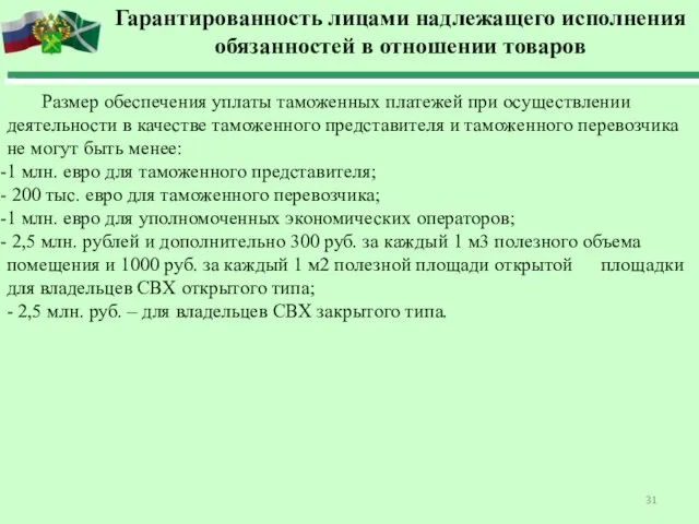 Размер обеспечения уплаты таможенных платежей при осуществлении деятельности в качестве