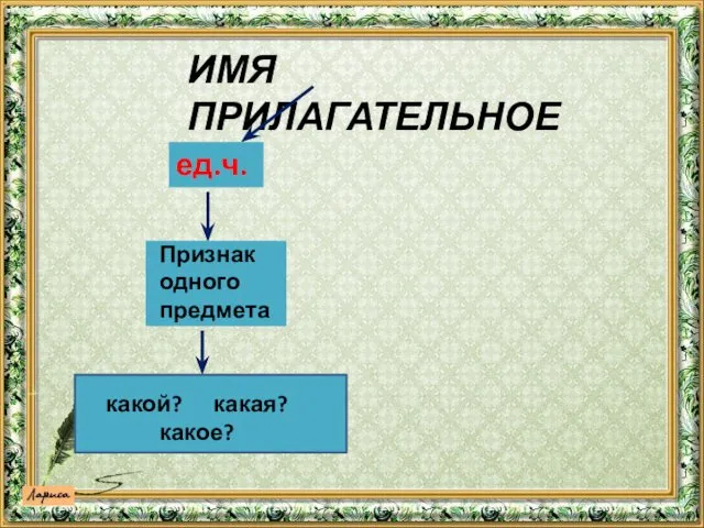 ИМЯ ПРИЛАГАТЕЛЬНОЕ ед.ч. Признак одного предмета какой? какая? какое?