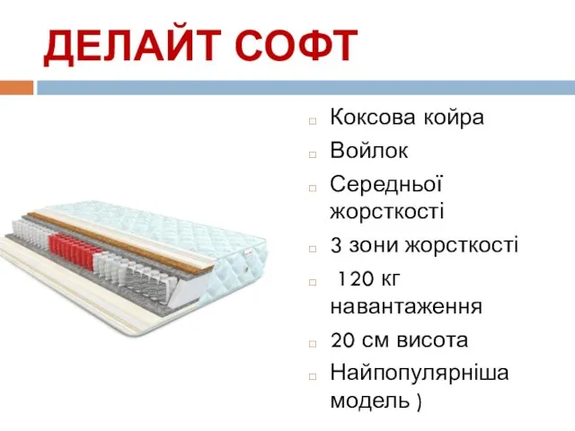 ДЕЛАЙТ СОФТ Коксова койра Войлок Середньої жорсткості 3 зони жорсткості