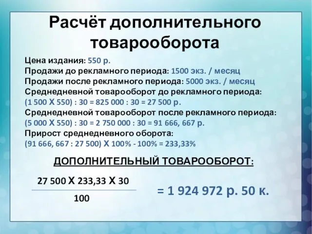 Расчёт дополнительного товарооборота Цена издания: 550 р. Продажи до рекламного