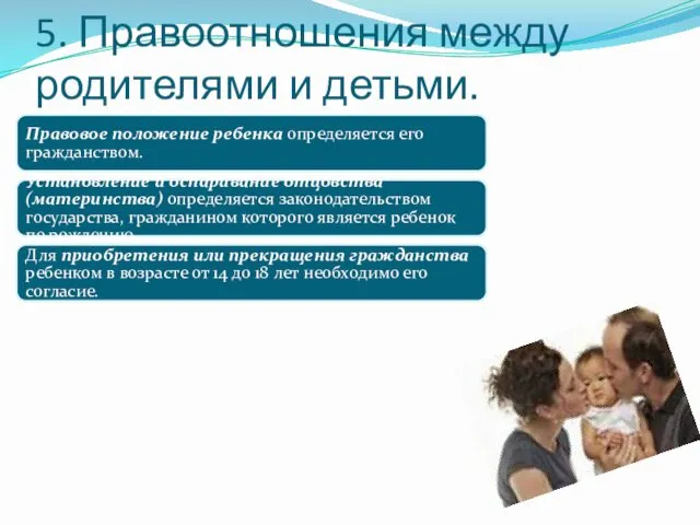 5. Правоотношения между родителями и детьми. Правовое положение ребенка определяется