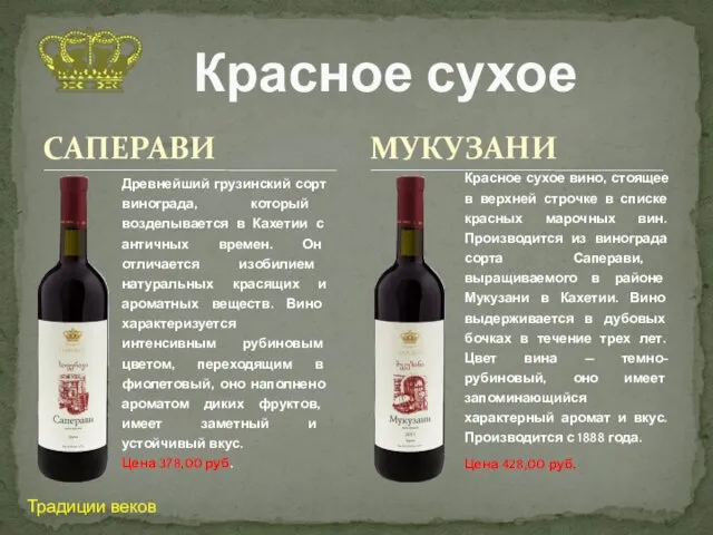 САПЕРАВИ Красное сухое вино, стоящее в верхней строчке в списке красных марочных вин.