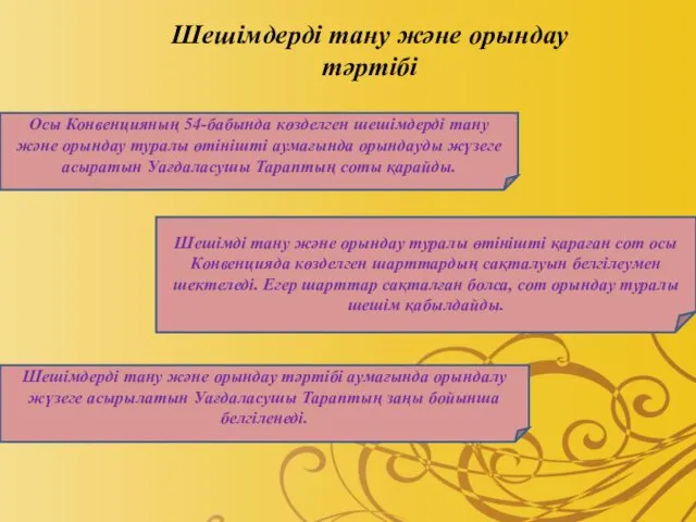 Шешiмдi тану және орындау туралы өтiнiштi қараған сот осы Конвенцияда