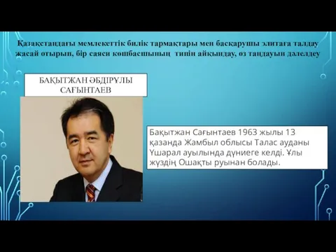 Қазақстандағы мемлекеттік билік тармақтары мен басқарушы элитаға талдау жасай отырып,