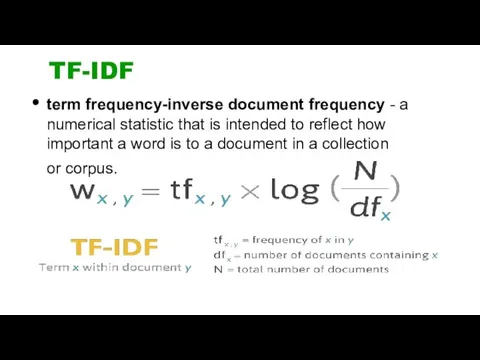 TF-IDF term frequency-inverse document frequency - a numerical statistic that